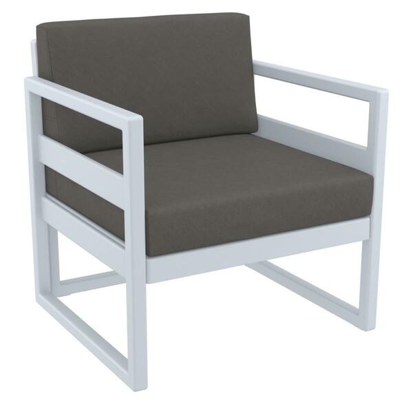 Fine-Line Mykonos Patio Club Chair with Sunbrella Charcoal Cushion, Silver & Gray FI2842654